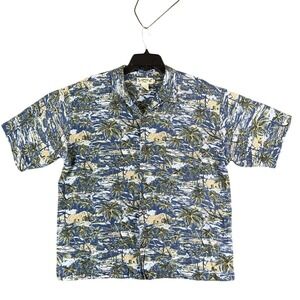 Hawaiian Tropic Mens Camp Shirt L‎ Retro Aloha Resort Style Casual Vacation Wear